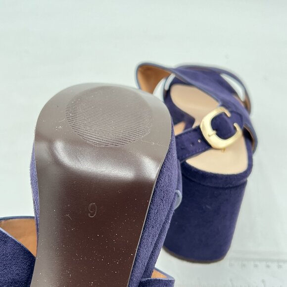 FOWT Navy Open Toe Platfrom Sandals Chunky Heel Slingbacks Buckle Wide Band Shoe - Picture 6 of 8